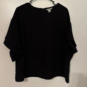 H&M Business Casual Black Flutter Sleeve Blouse Size 8